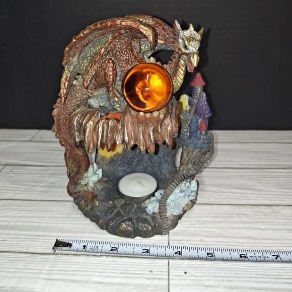 Vintage Red Gold Mythical Fantasy Perched Dragon Castle Tea Light Candle Holder - Picture 11 of 12